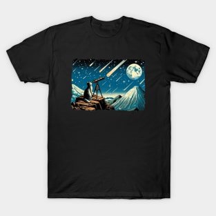 Meteor Watching Hiker Mountain Climbing Stargazing Cat T-Shirt